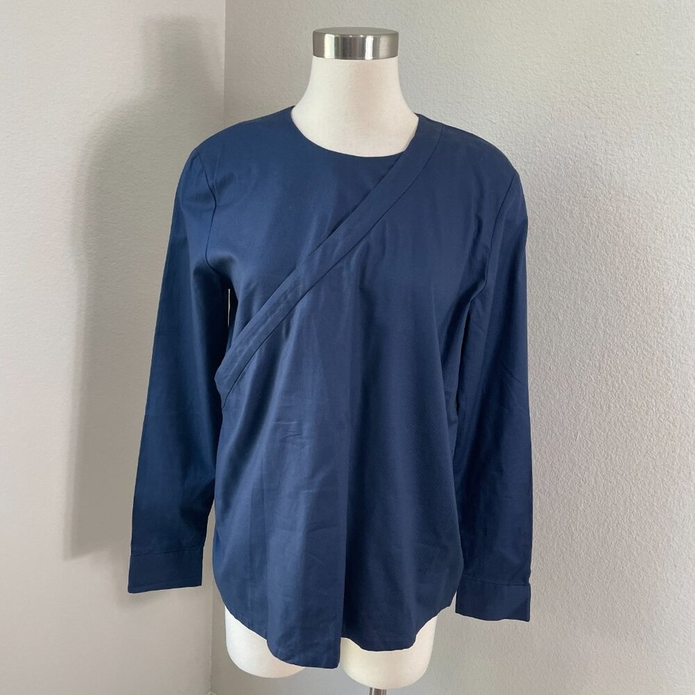 Kate Spade Saturday Womens Large Navy Cross Button Up Shirt Long Sleeve Top